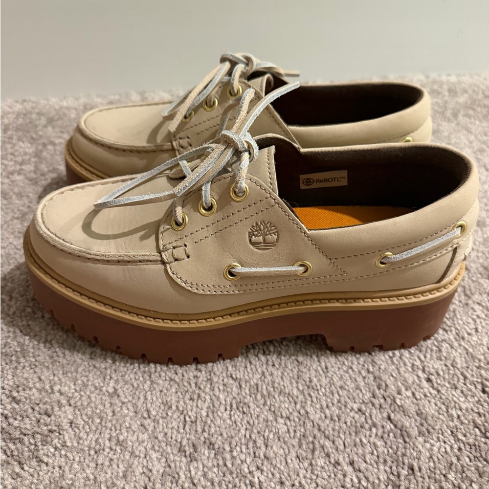 Timberland Beige Leather Boat Shoes